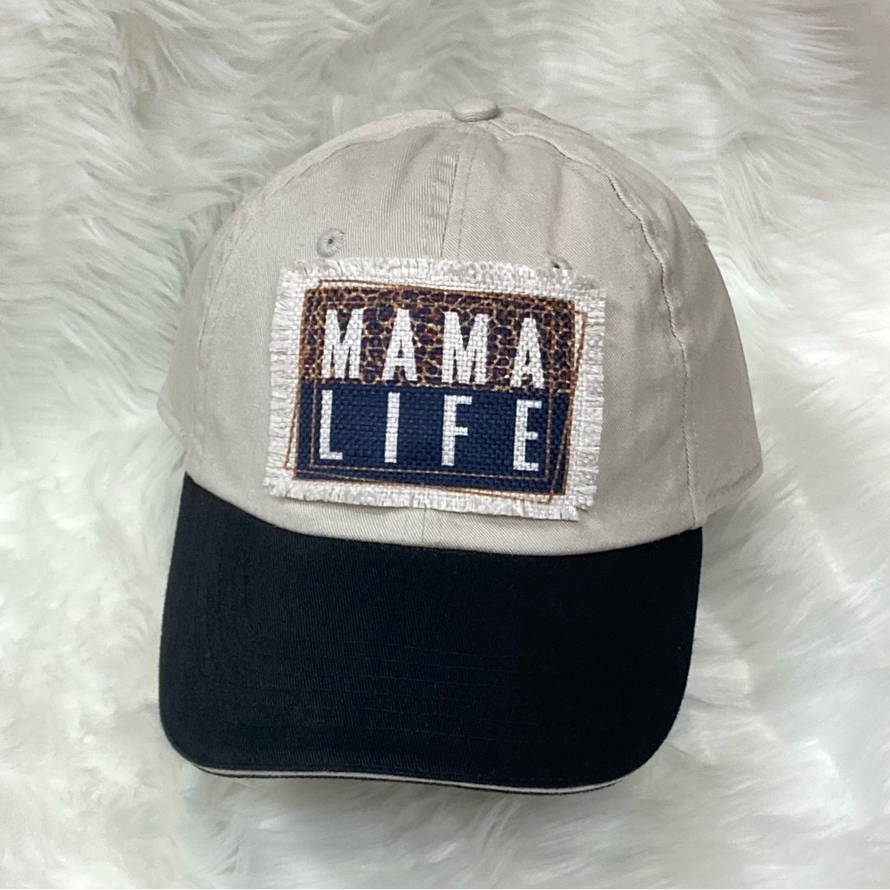 Mama Life leopard patch on baseball cap/hat